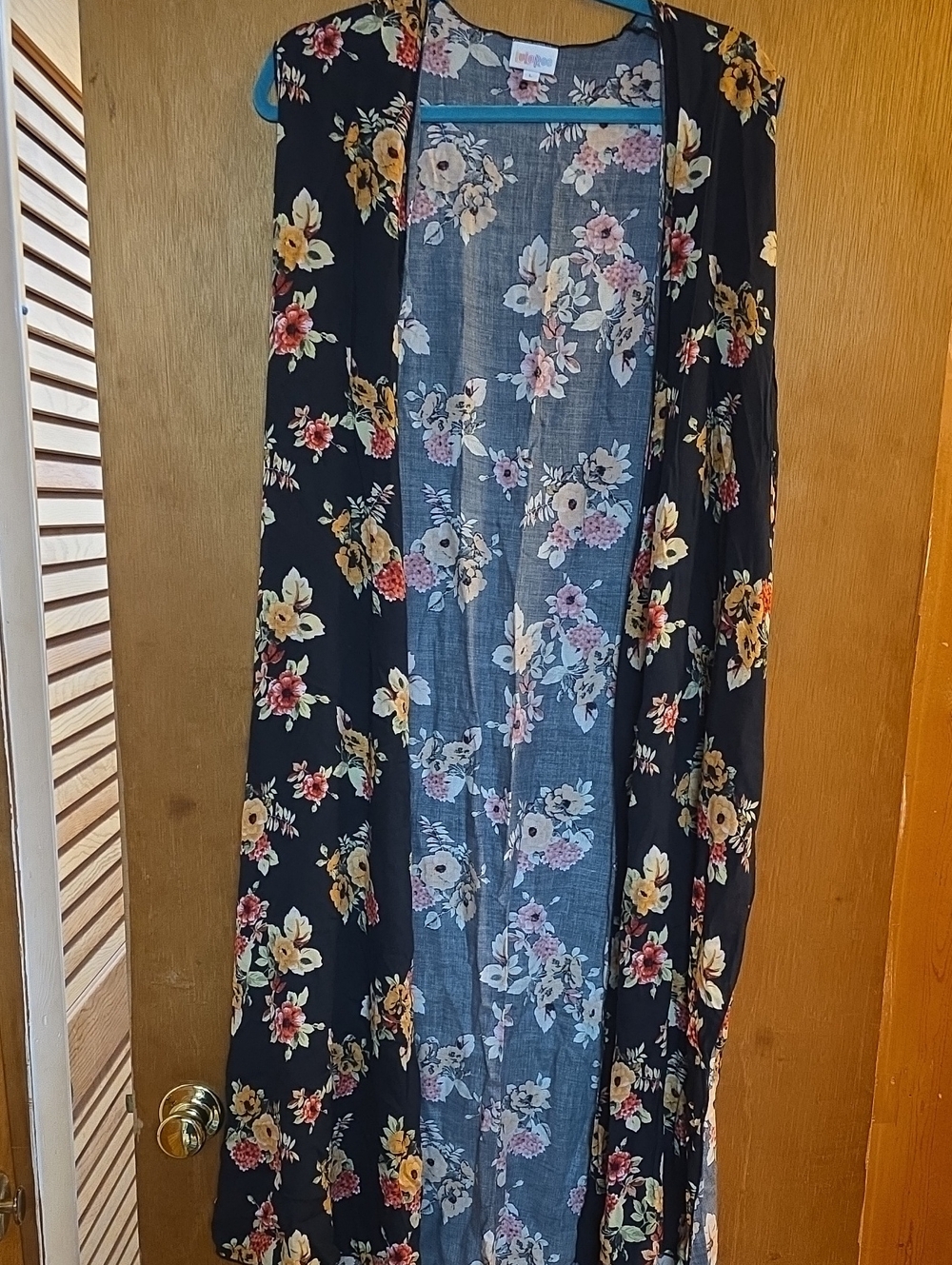 LuLaRoe Black Floral Overlay Vest with Cream and Pink Blooms